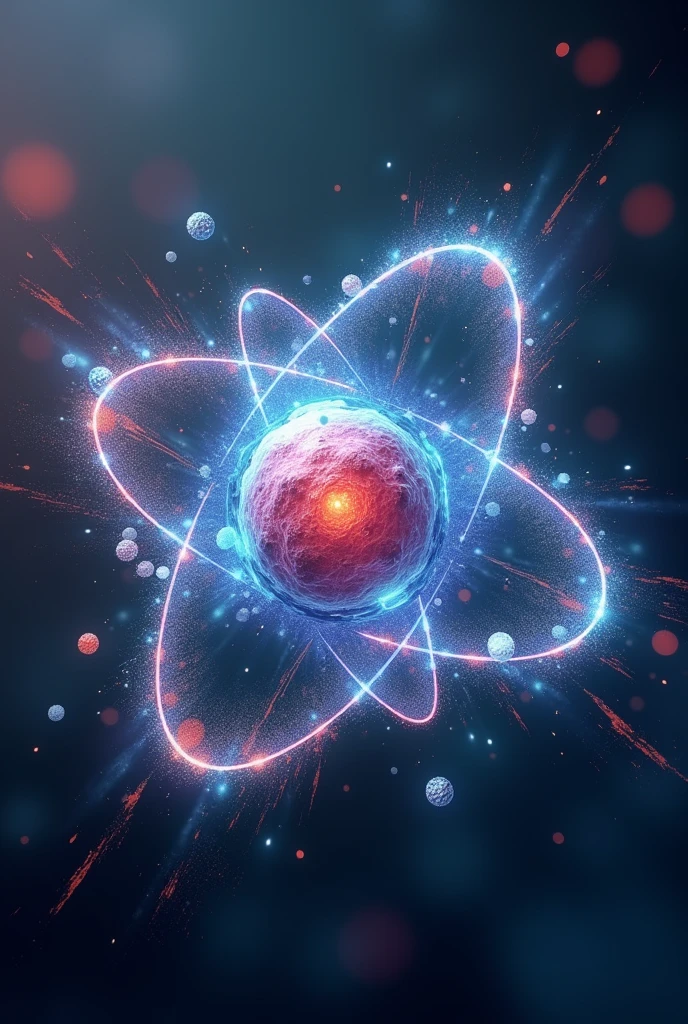 create a very realistic image of an atom, well energized and beautiful
 