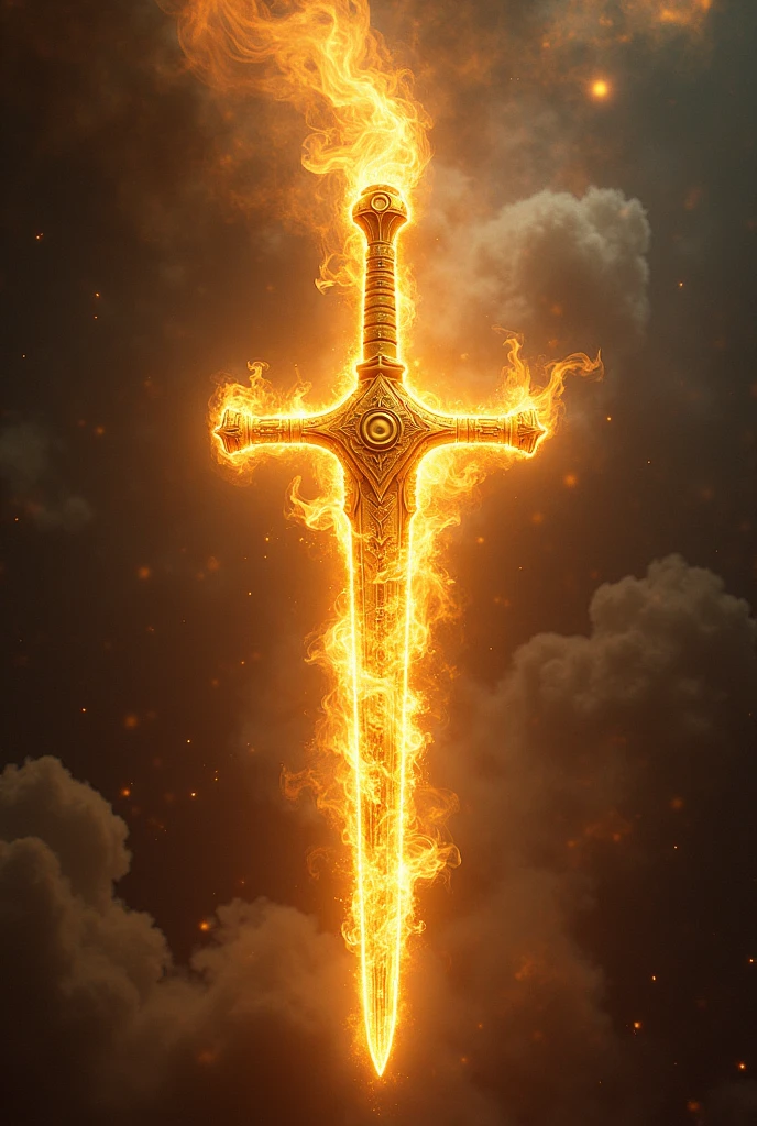 Golden sword fire with celestial light