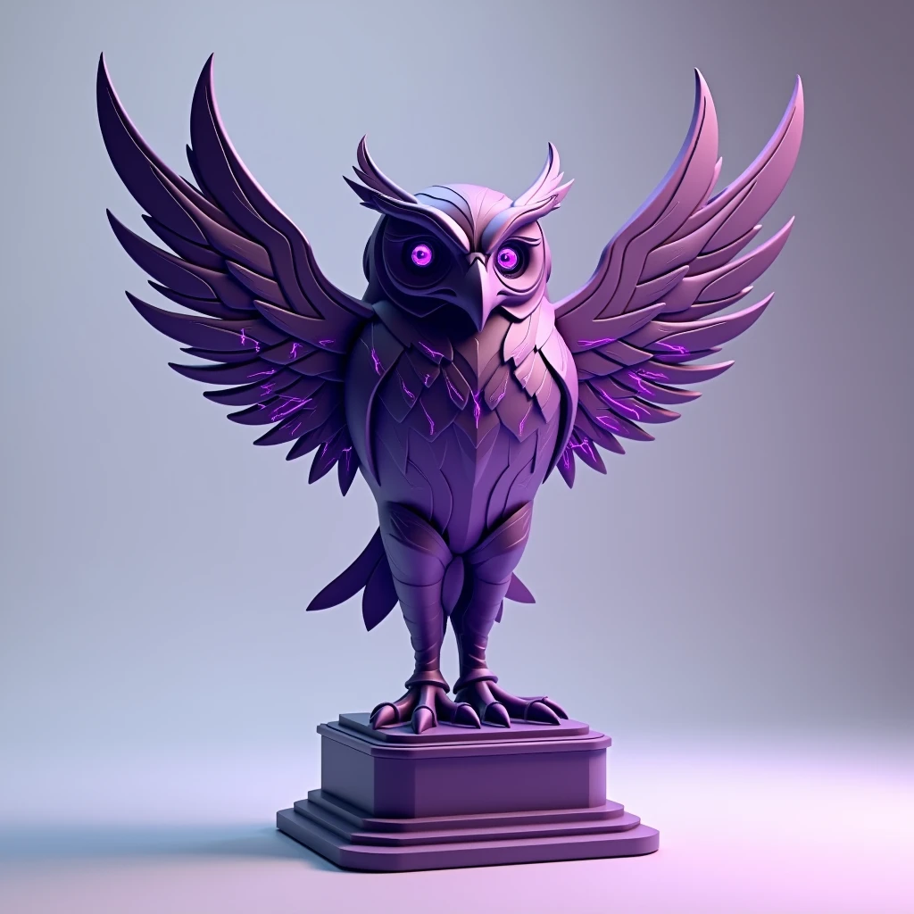 Create a purple owl-shaped trophy, with lightning details