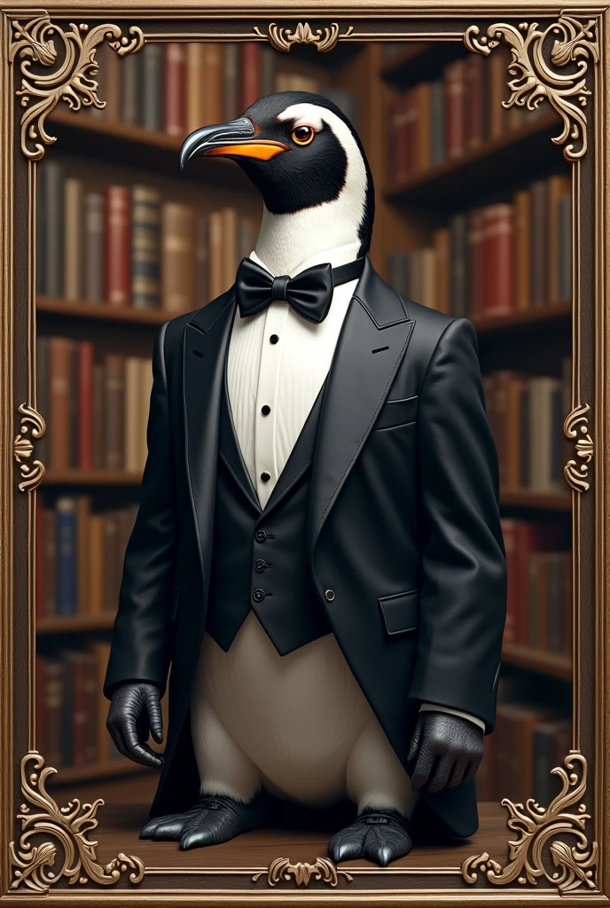 Exlibiri penguin in suit
