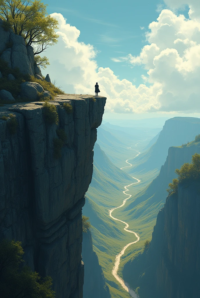 Looking over a cliff with two paths