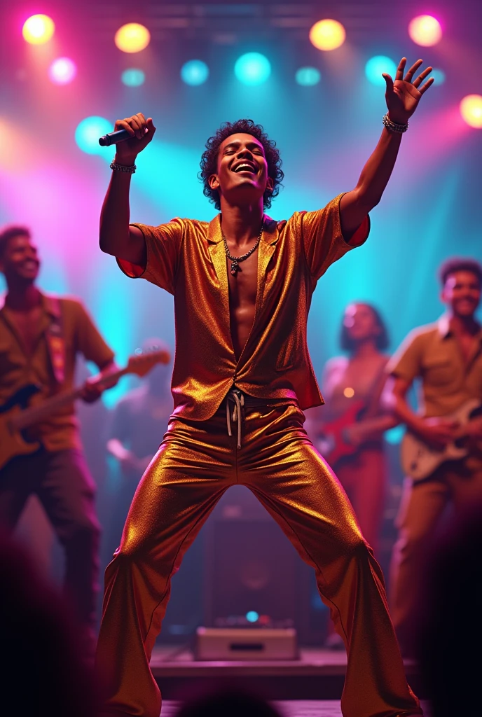 Make an image of a happy Brazilian funk singer