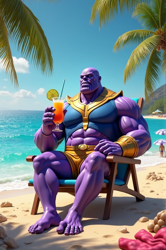Thanos in swimsuit at the beach