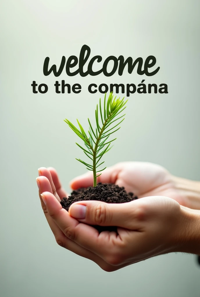 hand holding pine sapling written on top welcome to the company ouro grandys in portuguese