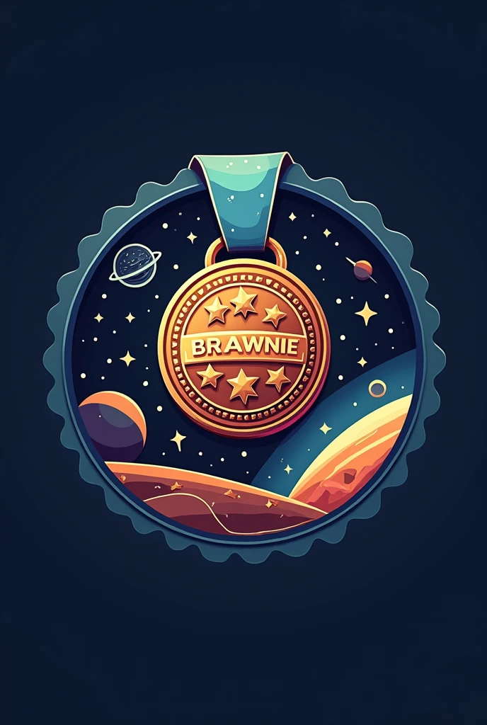 LOGO OF A MEDAL WITH A BRAWNIE TO EAT IN SPACE