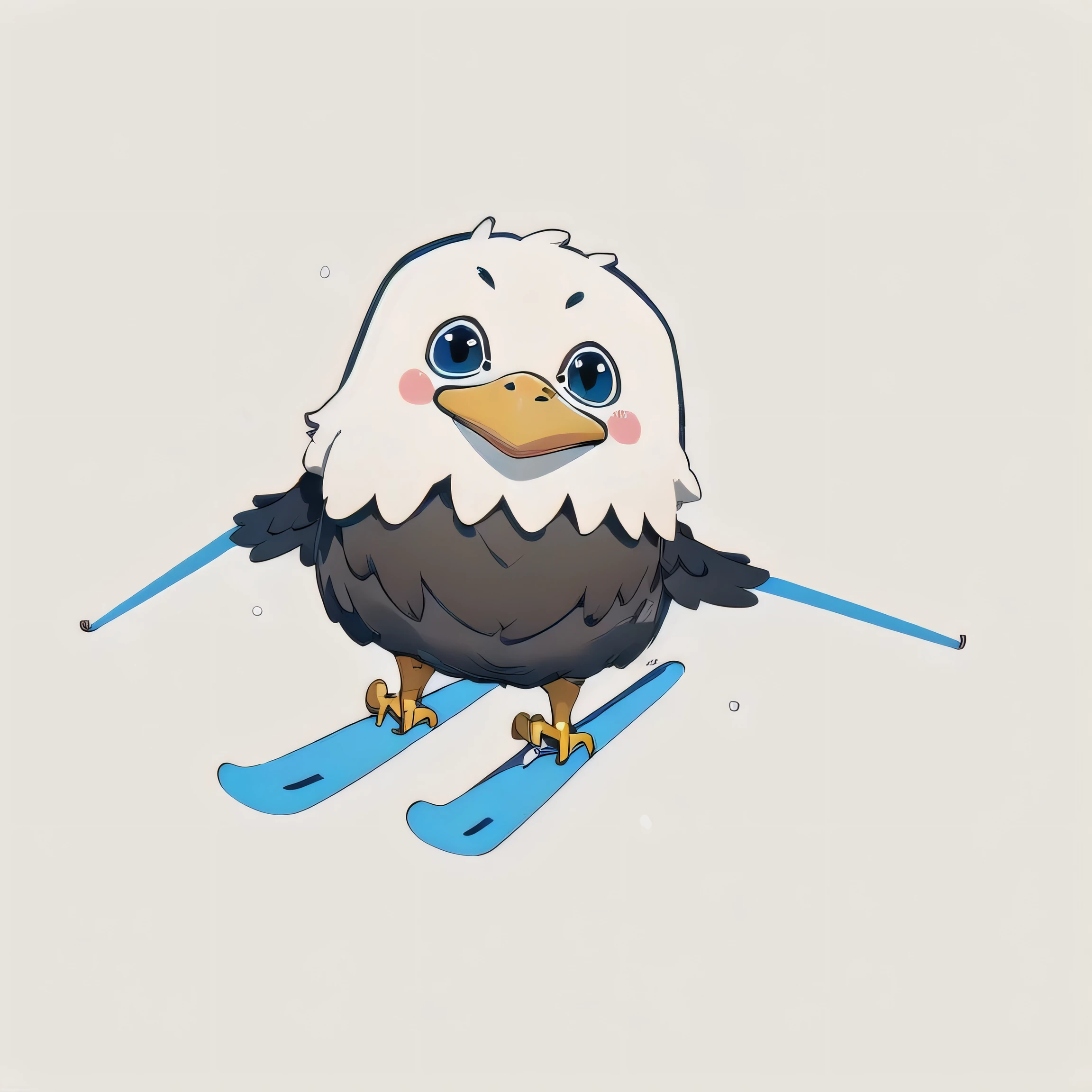 sanshitu, three views, full body, 1eagle,cute,,smile,((skiing))