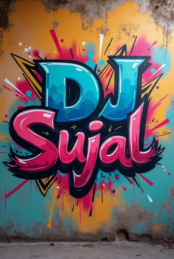 DJ SUJAL's logo name write on the wall