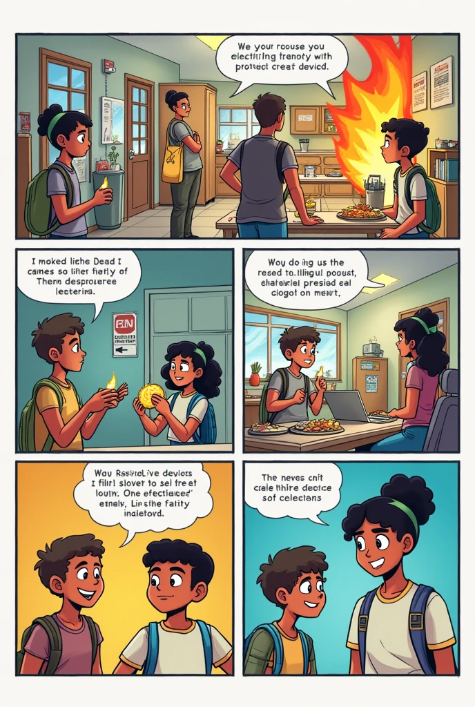 Create a 4-page comic with a cover about caring for electricity with 100 percent original characters that can be understood