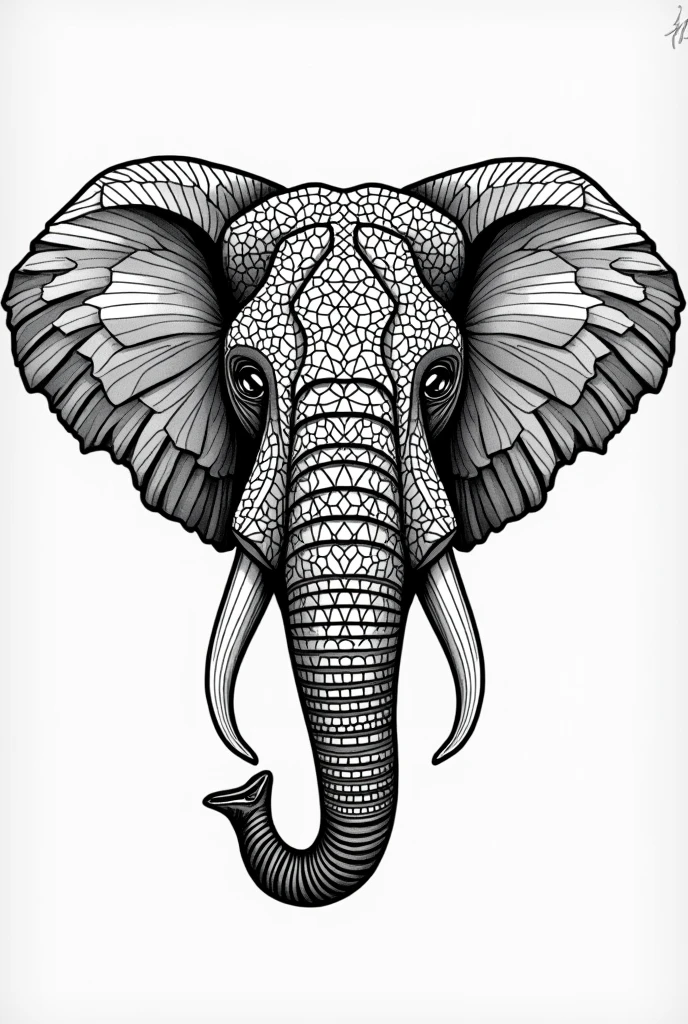 Elephant mandalas in black and white to color thick lines