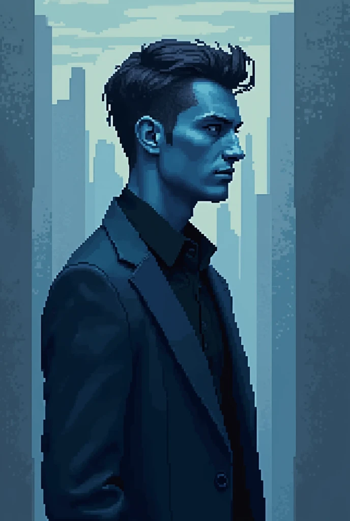 Redo the art "blue woman" DE OF CAVALCANTI, Although, using a pixel style and turning the woman into a man
