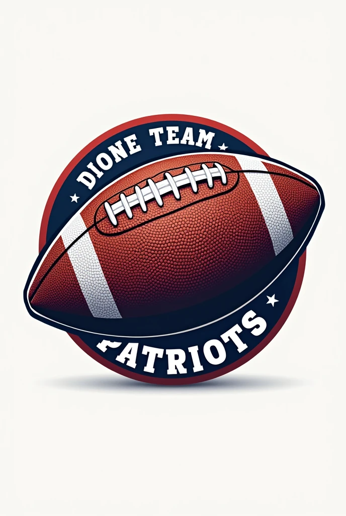 Create an American football logo with the oval ball design with the name Dione tean patriots round and medium size
