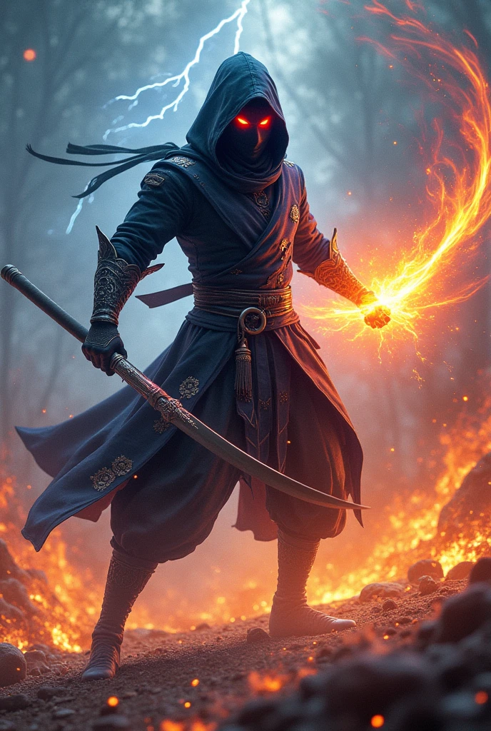 A ninja with rainbow eyes who has fire and lightning powers