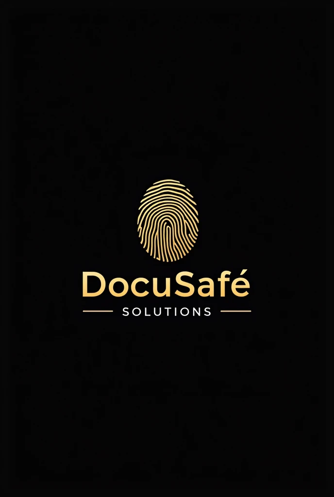 I want a logo for a company, which is called DocuSafe Solutions, I want the fingerprint logo in gold with a black background, the letters in gold and the Solutions in white