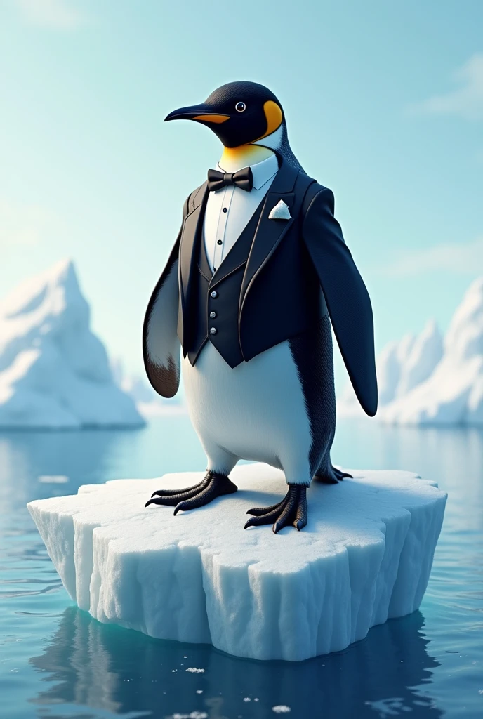 Exlibiri penguin in suit on iceberg