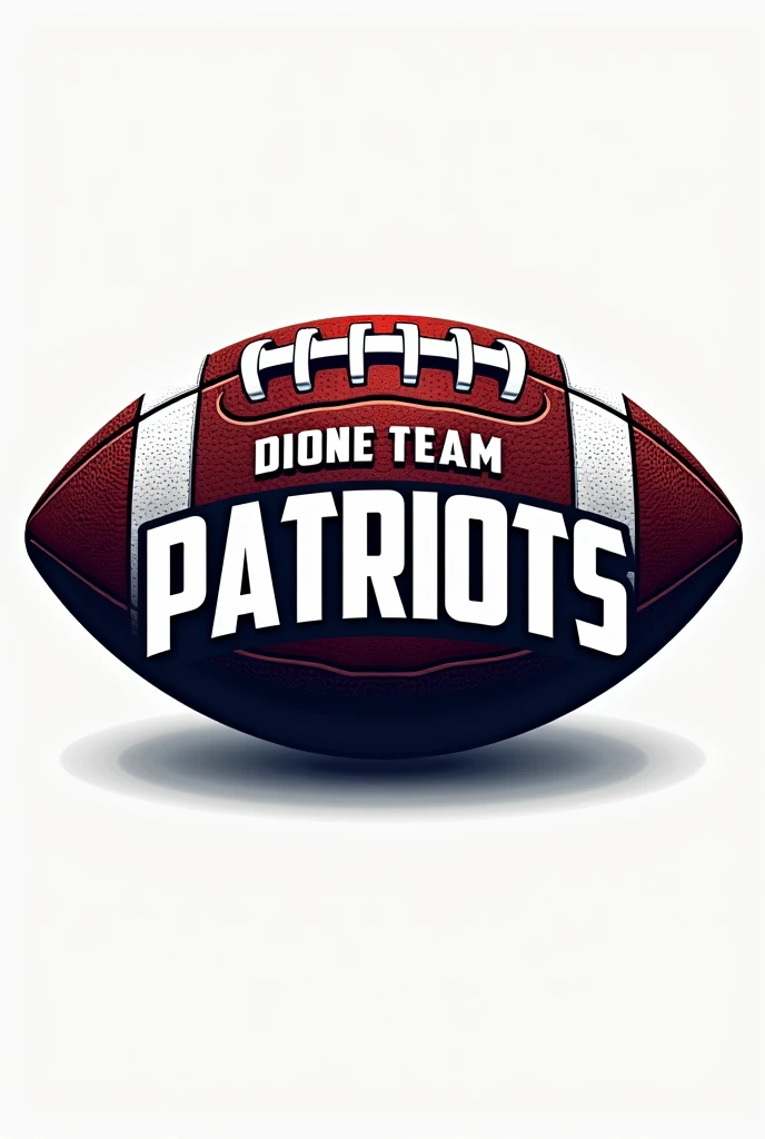 Create an American football logo with the oval ball design with the name Dione tean patriots round and medium size 