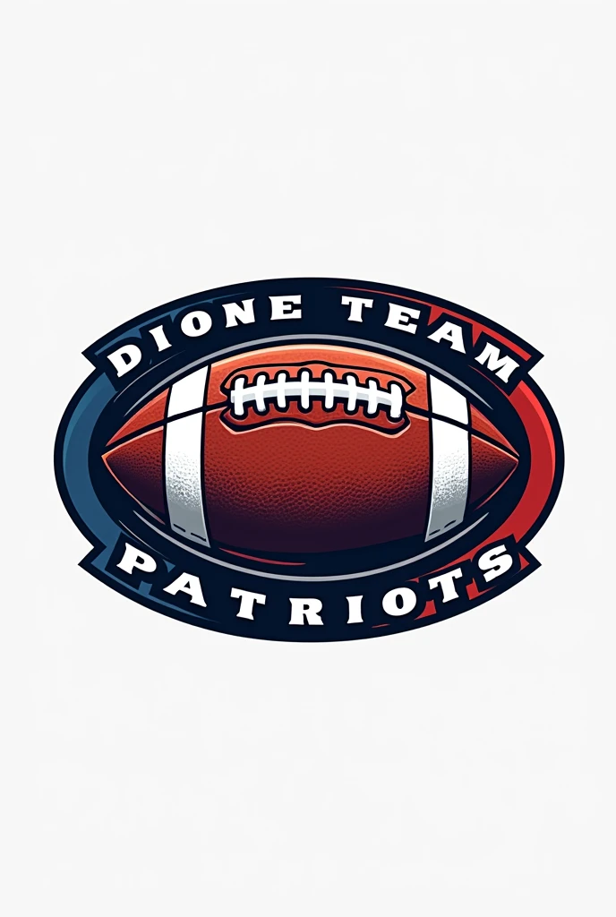 Create an American football logo with the oval ball design with the name Dione tean patriots round and medium size