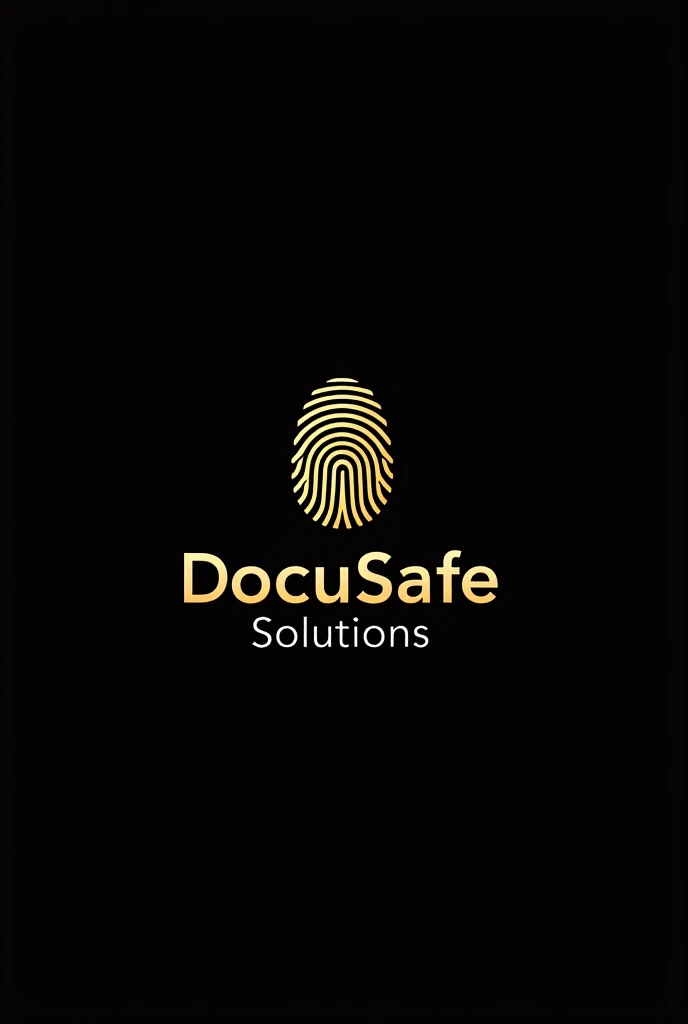 I want a logo for a company, which is called DocuSafe Solutions, I want the fingerprint logo in gold with a black background, the letters in gold and the Solutions in white 
