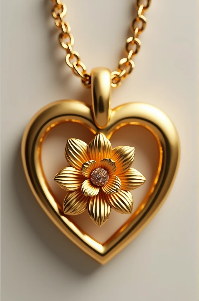 Gold flower and gold heart  combined and create one pendant, need flower inside and middle of the heart, simple design,realistic,