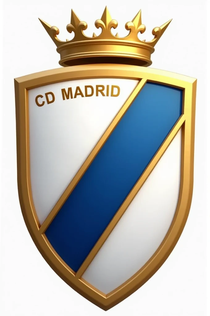 Create a shield with the colors white, Gold and blue on a side stripe and the name CD MADRID and a crown
