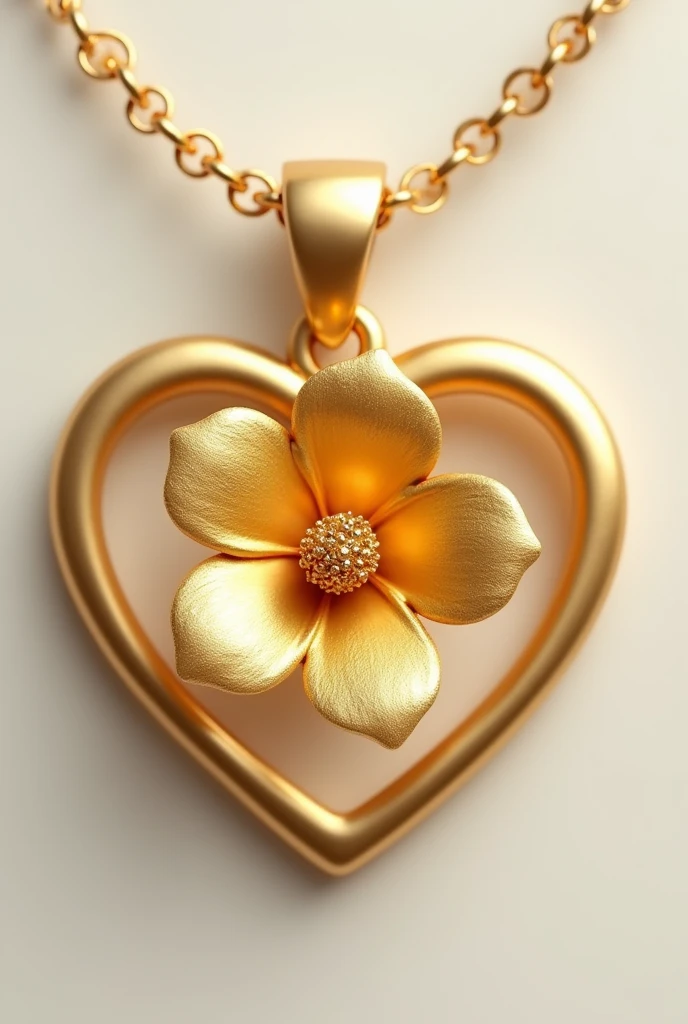 Gold flower and gold heart combined and create one pendant, need flower inside and middle of the heart, simple design,realistic,five flower petals