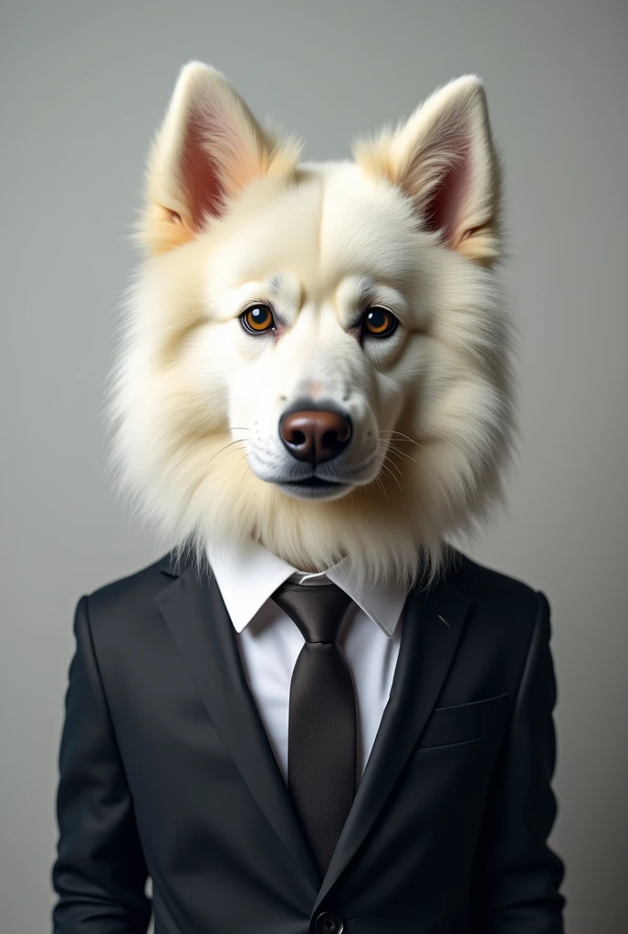Samoyedo serio con traje