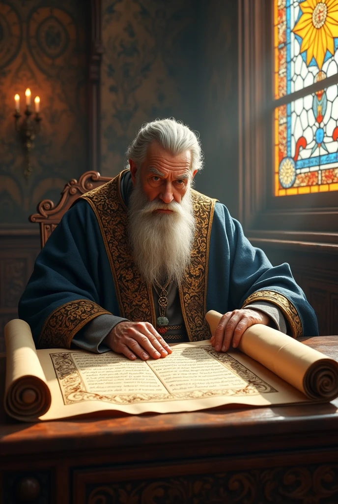 a doctor priest of the ancient Byzantine Empire writing on a scroll
