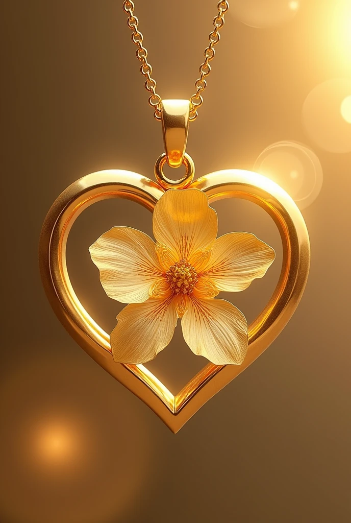 Gold flower and gold heart combined and create one pendant, need flower inside and middle of the heart,realistic,five flower petals