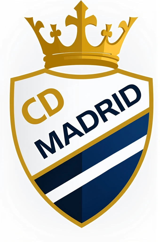 Create a shield with the colors white, Gold and blue on a side stripe and the name CD MADRID and a crown 