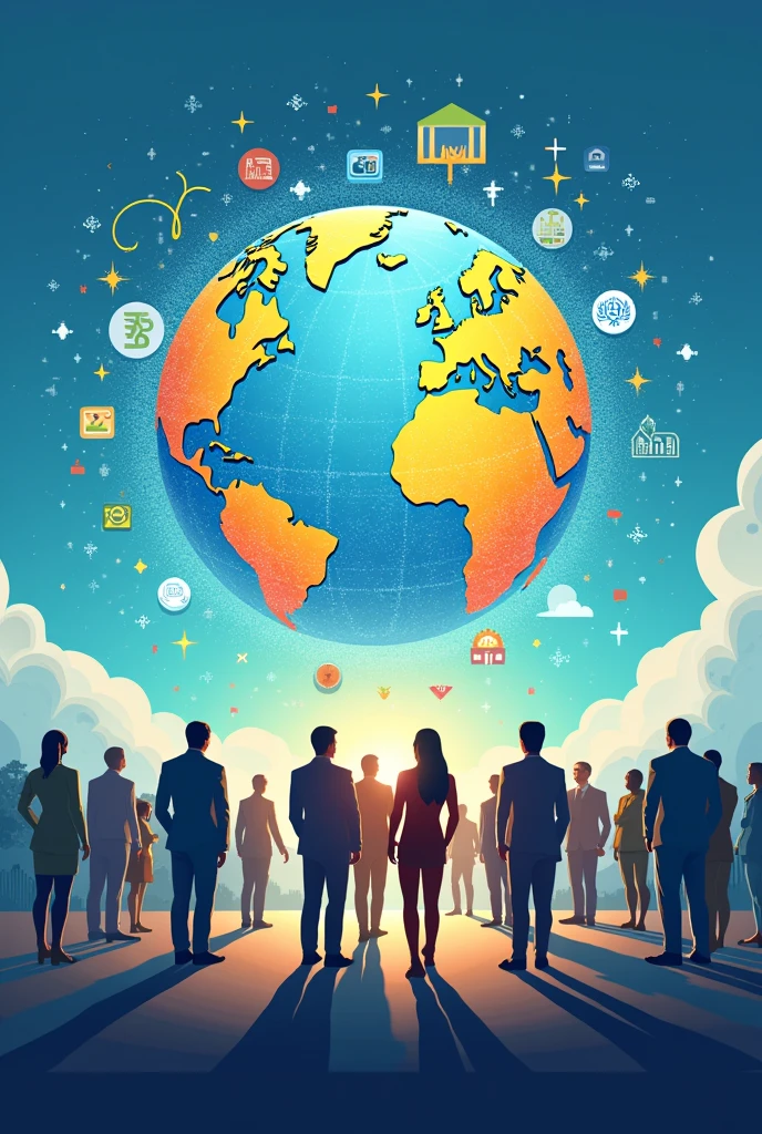 Make an image that represents what this text is talking about: Global coordination and collaboration: SDG 17 seeks to foster cooperation between countries, international organizations, the private sector and civil society to jointly address global challenges. By integrating this objective with the others, Coordination of efforts is facilitated and results are maximized.
Resource mobilization: SDG 17 promotes the mobilization of financial resources, technological and knowledge resources to achieve the SDGs. By integrating it with other objectives, It ensures that resources are allocated to the areas that need them most and that they are used efficiently..
