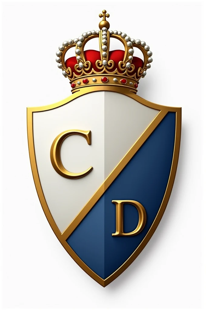 Create a shield with the colors white, Gold and blue on a side stripe and the name CD MADRID and a crown