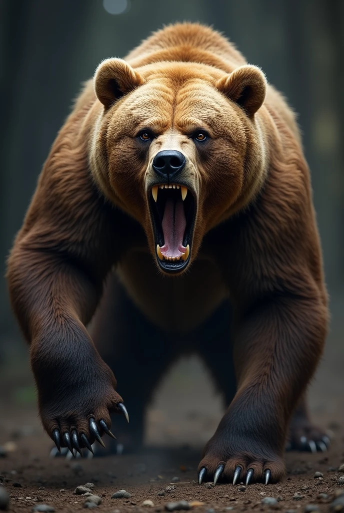 close angry bear, claws showing, attacking