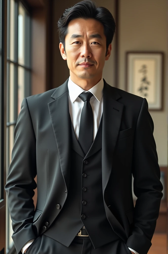 elegant Japanese man in tie and suit
