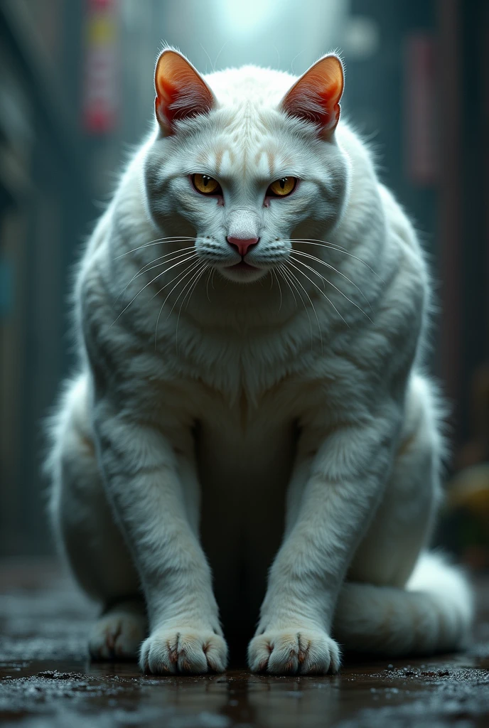 A white cat with very big muscles get realistic cinematic 8k
