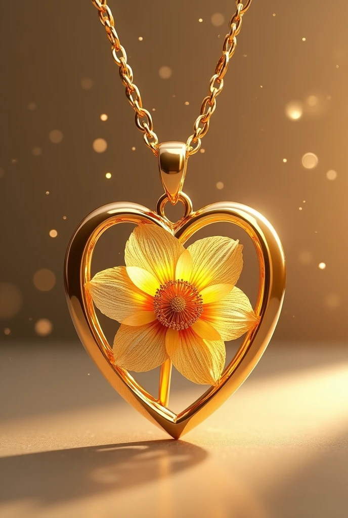 Gold flower and gold heart combined and create one pendant, need flower inside and middle of the heart,realistic,five flower petals
