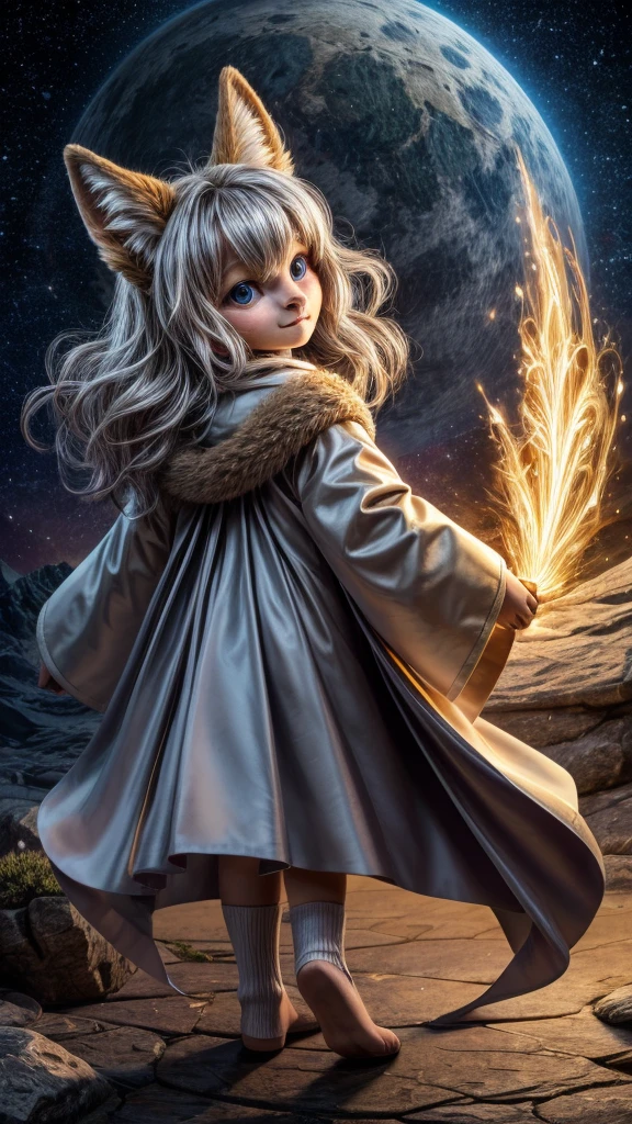 ### Physiological Characteristics of **Children**:
you **Children** are a race inspired by the mystical figure of the kitsune, bringing with it a charming appearance and mystical abilities related to deception, to the transformation, and the control of spiritual energies. Its appearance is both ethereal and mysterious., reflecting the dual nature of its essence.
- **Skin and Coat:** The skin of the **Children** it is smooth and of a pale or slightly golden hue, while certain parts of the body, like the ears, tail and sometimes part of the back and shoulders, are covered by a fine, silky coat. The coat usually varies in shades from pure white to golden red., gray or black, depending on your lineage and age. On some occasions, the coat may even have an iridescent sheen, especially under the moonlight.
- **eyeballs:** you olhos dos **Children** are one of its most striking features. They have vibrant irises that range in color from amber to, purple, light blue, or golden, often with slitted pupils like a feline's. Your eyes have a supernatural glow, especially at times of using their magical abilities, can be mesmerizing to those who cross their gaze. They have exceptionally sharp eyesight, both during the day and at night.
- **ears and tail:** you **Children** have pointed and elongated ears, similar to those of a fox, that are highly expressive and capable of capturing sounds over great distances. Their tails are one of their most iconic features.; elk **Children** has one or more long, fluffy tails. The number of tails a **Children** has is indicative of his power and wisdom, with the oldest and most powerful being able to have up to nine tails. The tails are incredibly agile and serve both for balance and as conductors of their spiritual energy..
- **hairs:** you **Children** have long, flowing hair, which are often vibrant and exotic in color, like silver, a