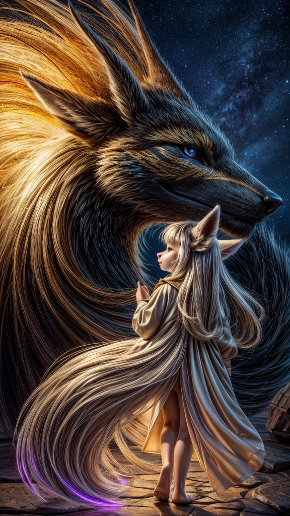 Full body Wolf sitting helping the moon very detailed image