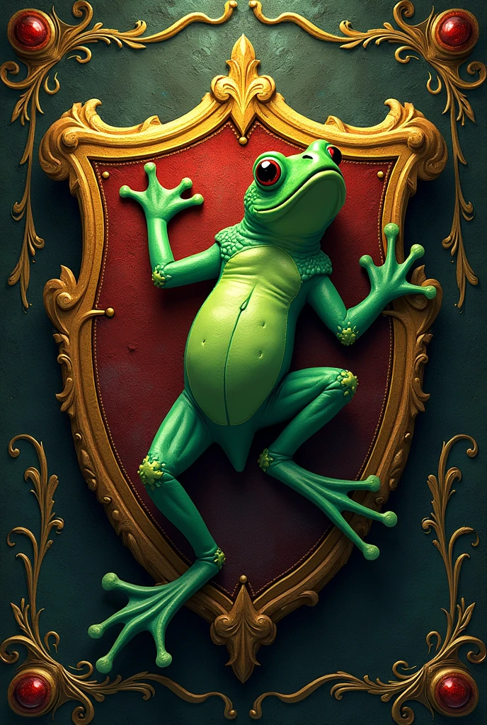 Un blason dans le style des maisons d'harry potter avec pour animal une grenouille et non un lézards