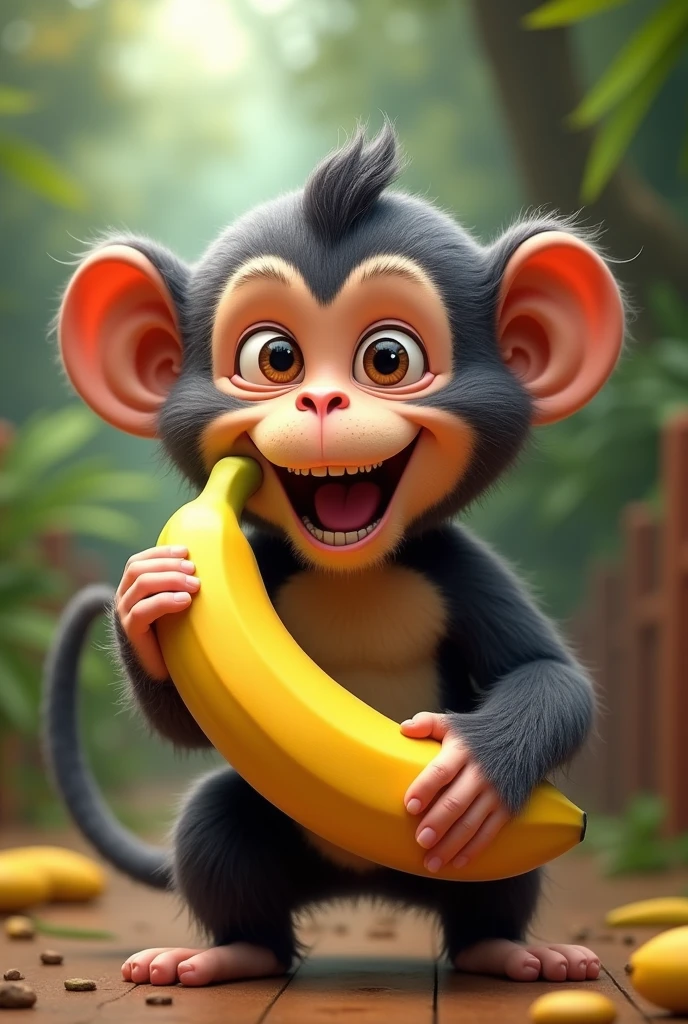 Funny monkey holding a banana