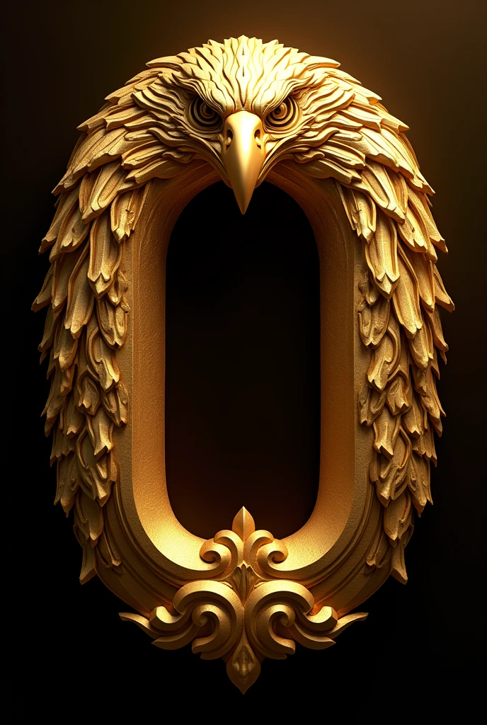Capital letter O made with an eagle head carved in gold