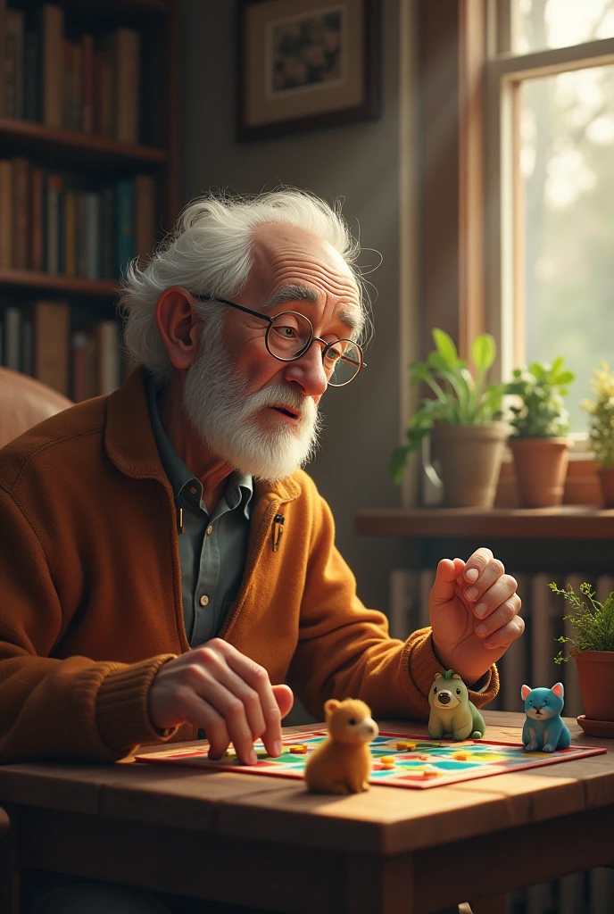 Old man playing animal game