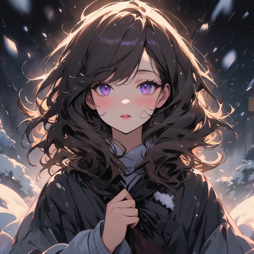 cute girl in snowfall