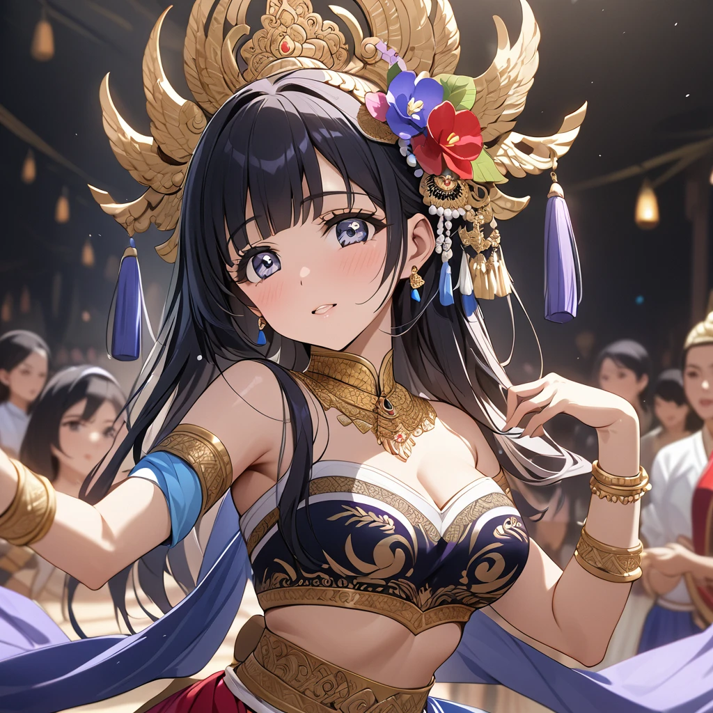 ((Highest quality)), ((masterpiece)), (detailed), (Perfect Face)、The woman is Reika Aoki with semi-long hair、A woman is wearing a Thai dance costume and dancing the Thai dance Ram in Thailand