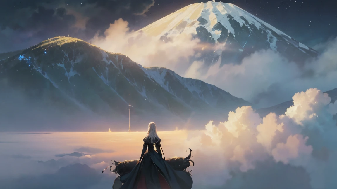 {(best quality, 8k, masterpiece, HDR, soft lighting, perfect image, digital illustration, manhwa art, hyper detailed image, perfect lines, realistic, elegant)} black palace in distance, vibrant city, night sky, open sea port, multiple people wearing medieval attire in distance walking, beautiful, dazzling stars, pretty night sky,
