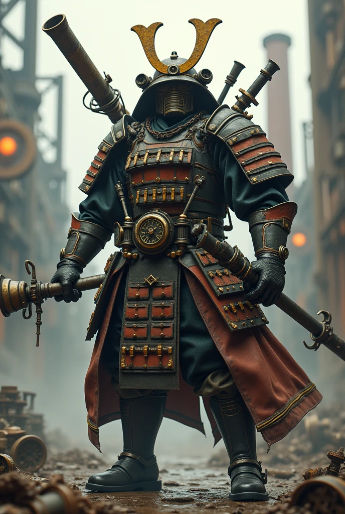 Steampunk samurai with a Lot of pipes