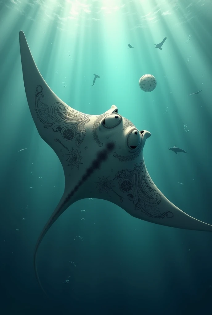 Manta ray with handball symbols tattoo template