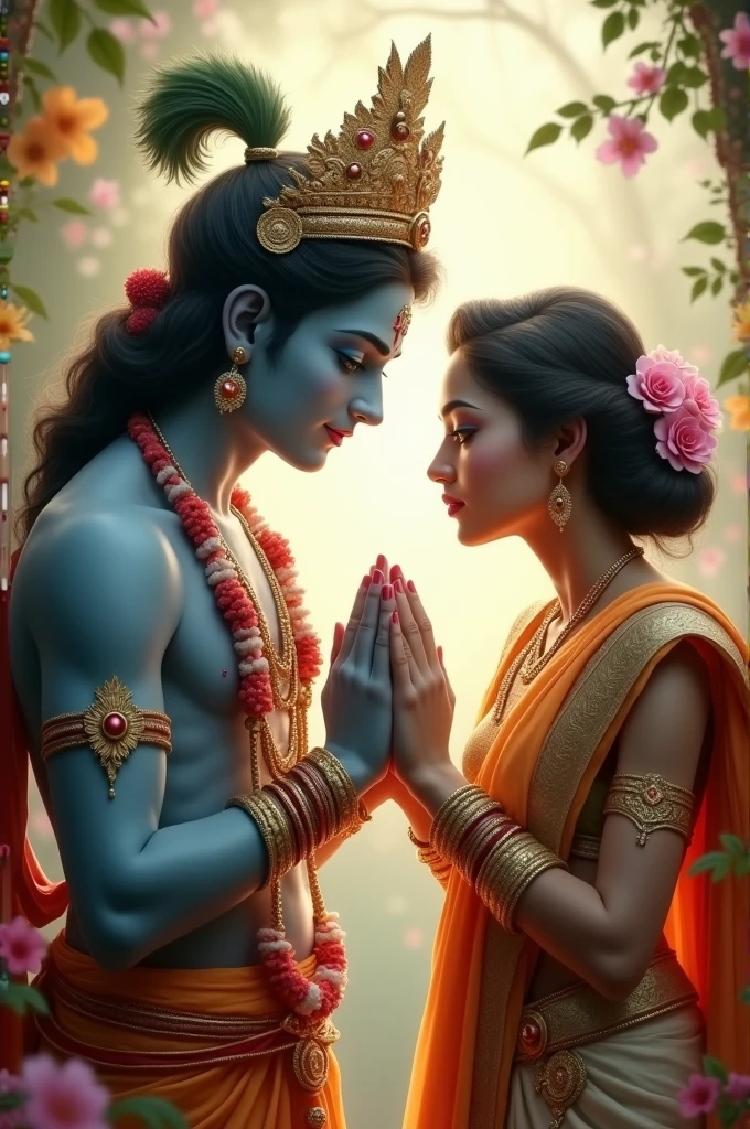 Krishna holding the hand of a female devotee wallpaper for phone 
