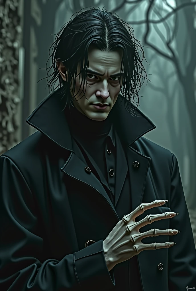Create a character using this information,        Viktor Nacht is a dark looking man, in his early 40s, with disheveled black hair that falls over his intense, deep-set eyes. your skin is pale, almost translucent, as if he were on the brink of life and death. He's tall and thin, with an unsettling presence that seems to drain the light around it. His hands are long and skeletal, with fingers that seem to have been shaped to manipulate ancient and dangerous secrets.