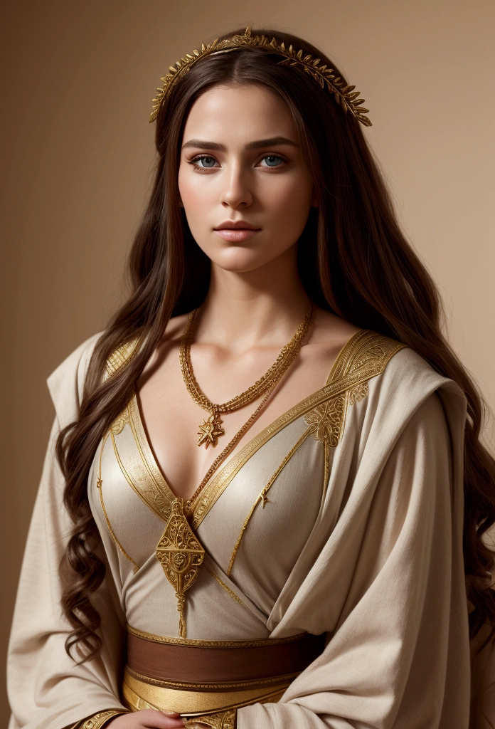 Real imagen of a biblical character, hiperrealistic, half body, portrait, with clothing from the biblical era