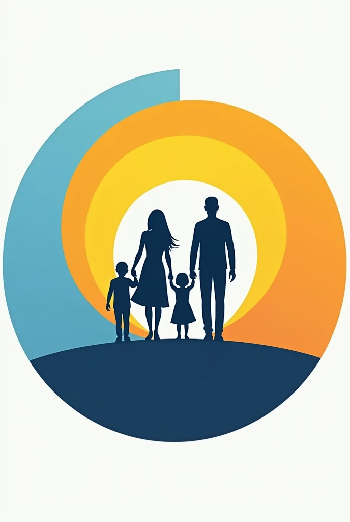 A logo about : drawing of a family , that it is striking as a letter in the center "school coexistence with the family" , with all blue, yellow and orange