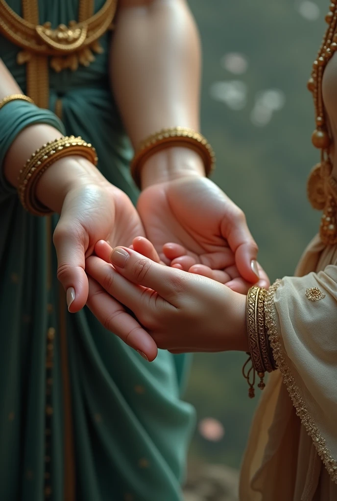 Krishna holding the hand of a female devotee wallpaper for phone (only hands) holding